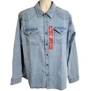 FRYE Light Wash Blue Denim Button-Down Jean Western Shirt - NWT Men's XL